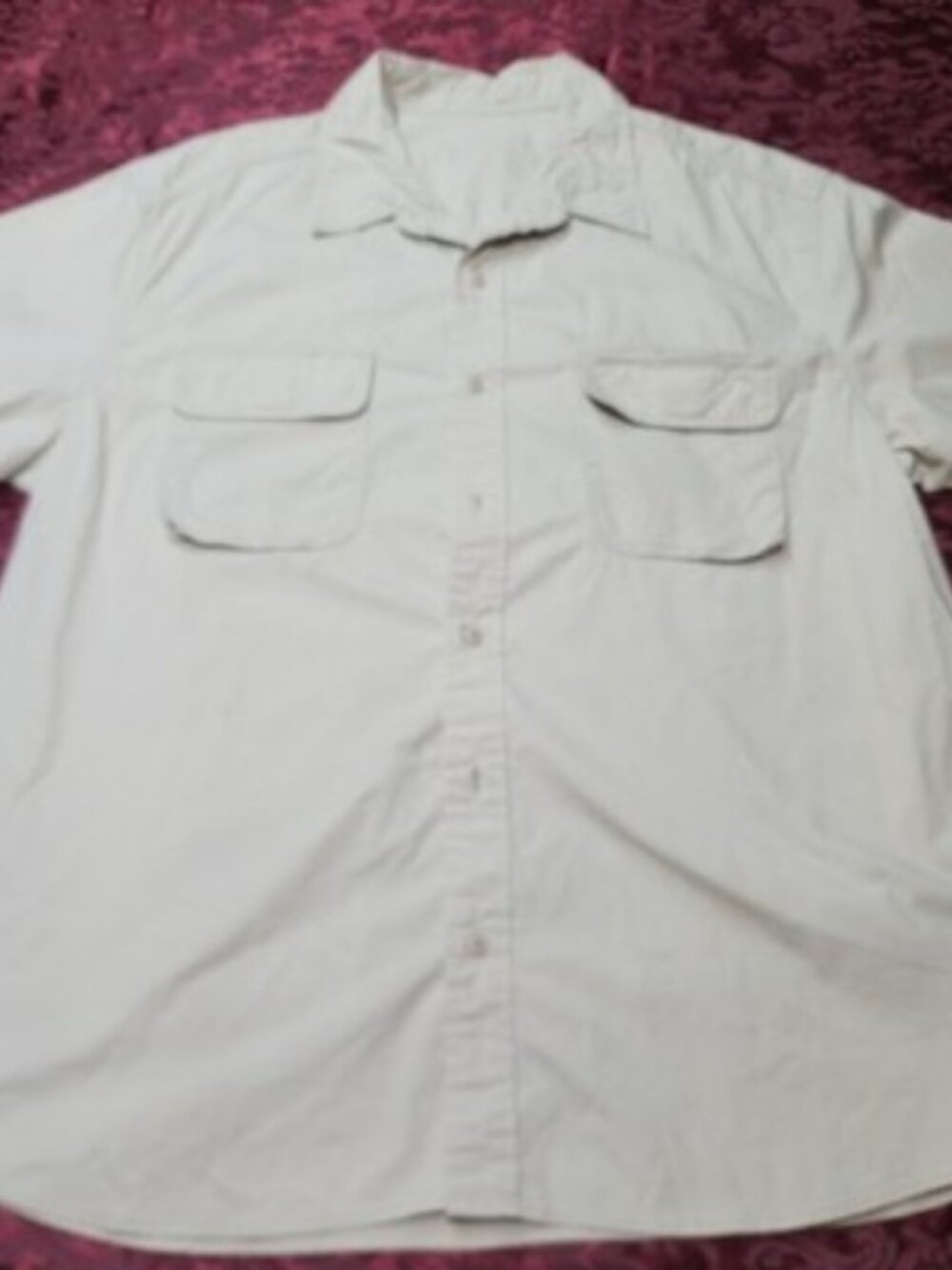 Men's Eddie Bauer Short Sleeve Button Up Shirt Size Large Beige Workwear